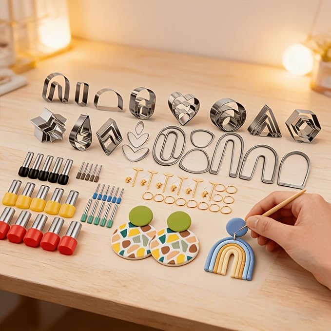 126pcs Polymer Clay Earring Cutters Set with Earring Posts, Earring Hooks.