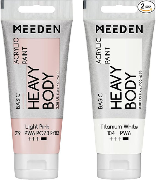 MEEDEN Acrylic Paint Light Pink: 100ml/3.38oz x 2 with Titanium White | Heavy Body Artist Acrylic Paint Set for Canvas, Wood & Craft, Non-toxic Creamy Art Paint with Titanium White for Mixing
