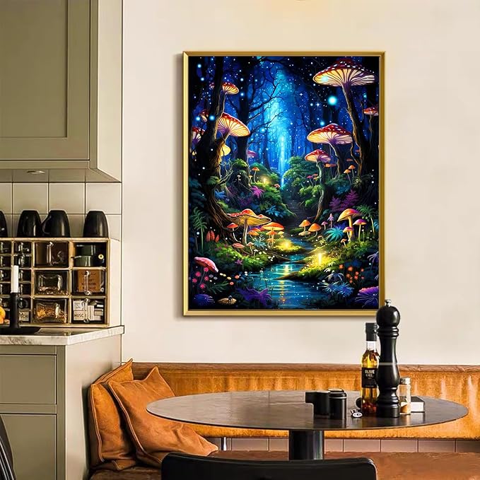 Square Drill Diamond Painting Mushroom Diamond Art Square Drills 12x16inch | 5D Mushroom Square Diamond Painting Kits for Adults, Glow Forest Diamond Art Square Gems DIY Kits for Home Wall Decor Gifts