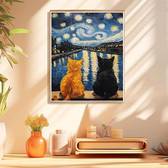 Van Gogh Black Cat Paint by Numbers Kit for Adults Beginner (Without Frame)