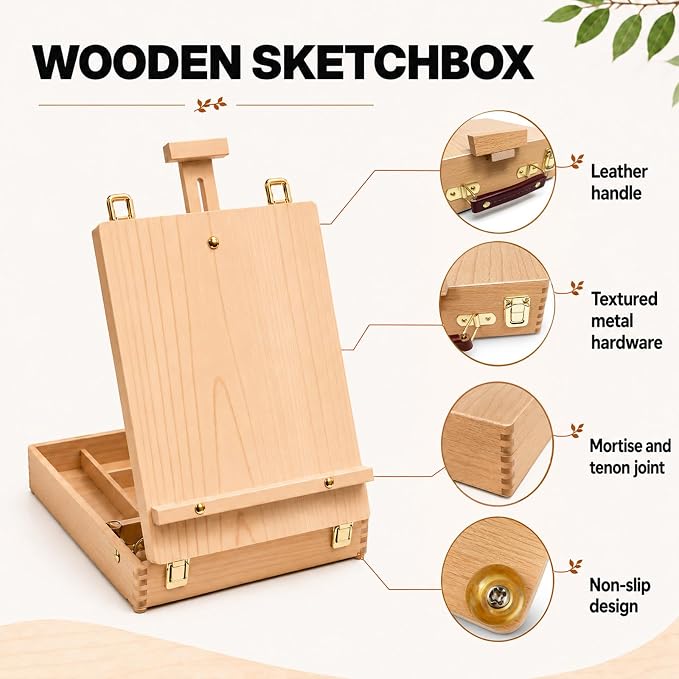 Table Easel Sketchbox Easel with Paint Brushes for Painting | Tabletop Easel Easy to Store Art Easel for Beginners Art Lovers