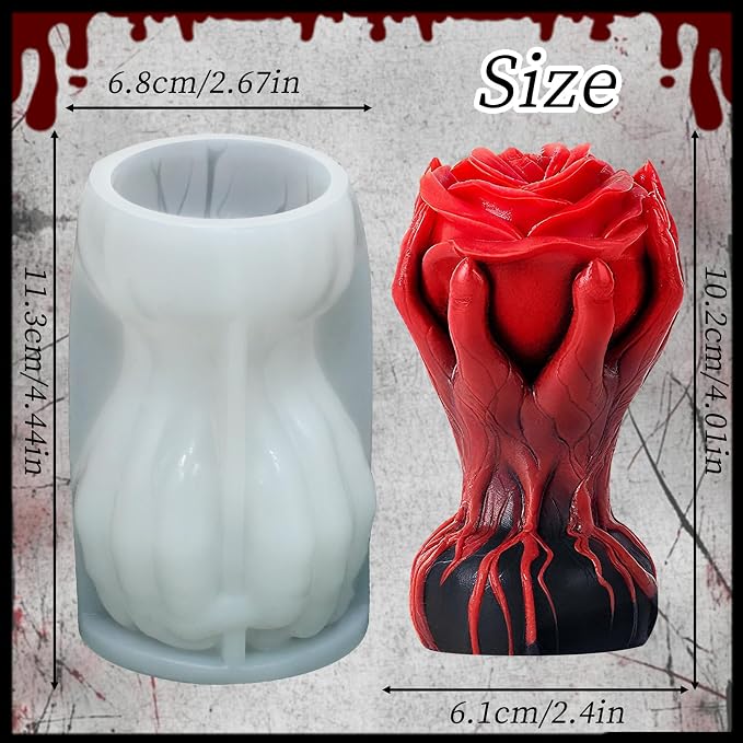Halloween Candle Molds, Ghost Hand Holding Rose Mold Gothic Style | Candle Silicone Molds for Epoxy Resin Casting, Halloween Home Decoration, Pillar Plaster, Soap Making, Craft Handmade Gift