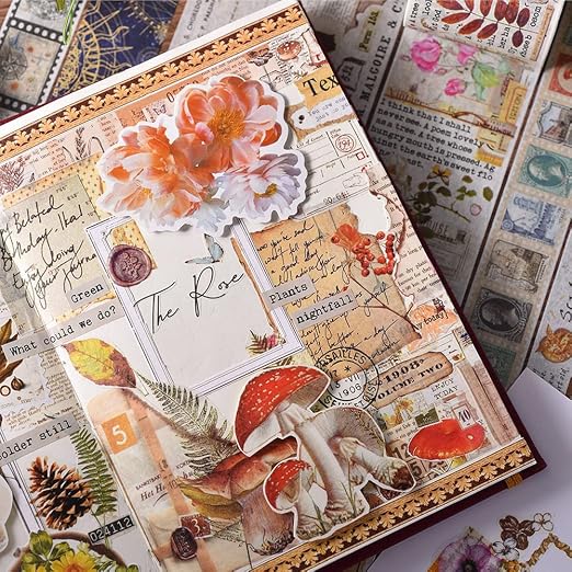 18 Rolls Vintage Washi Tape Set,Floral Letter forest Butterfly Mushroom Botanical Flower Writable Decorative Tapes for Scrapbooking , Junk Journal supplies,Bullet Journal Supplies, DIY Crafts Art