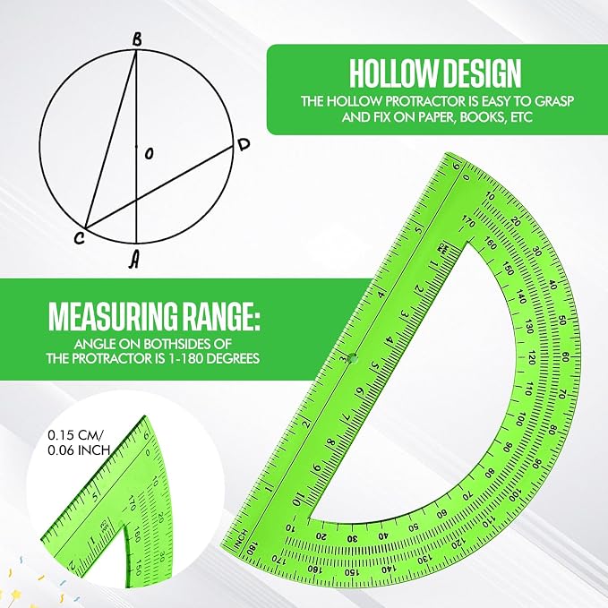 EBOOT Drawing Compass and 6 in Protractor Geometry Set, Green | Geometry Math Set, Swing Arm Protractor Ruler Compass, Geometry Drawing Tools for Measuring Angles