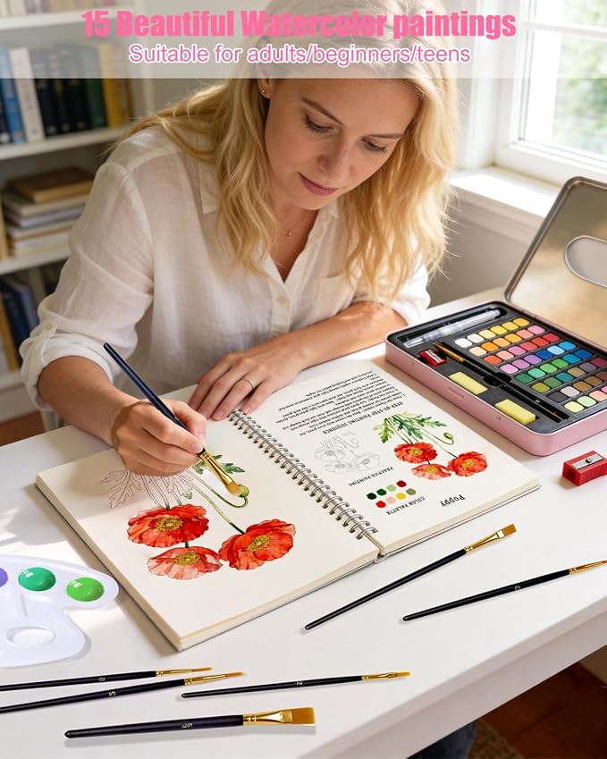 Flower Watercolor Workbook for Adults and Beginners