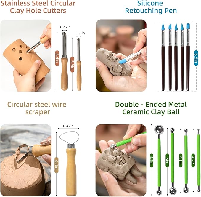 Mepubby 38 Pcs Pottery Tools & Air Dry Clay Tools Kit – Modeling Tools Set for Carving, Shaping, Molding & Crafting – Ideal for Polymer Clay, Ceramic, Air Dry Clay – for Beginners, Hobbyists, Artists