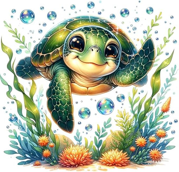 HOIYLDS Cute Turtle Diamond Painting Kits for Adults - Diamond Art Kits for Adults Beginner, DIY Full Drill Diamond Dots Paintings with Diamonds 5D Gem Art and Crafts Home Wall Decor 14x14inch