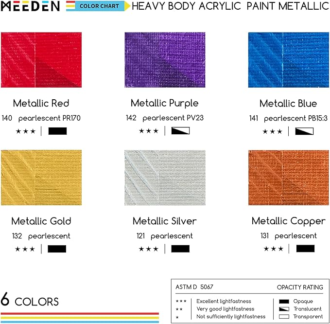 MEEDEN Metallic Acrylic Paint Set: 6 X 2oz / 60ml Colors Paint Tubes | Thick Halloween Art Craft Paints for Pumpkins Painting Party Canvas Crafts Metal