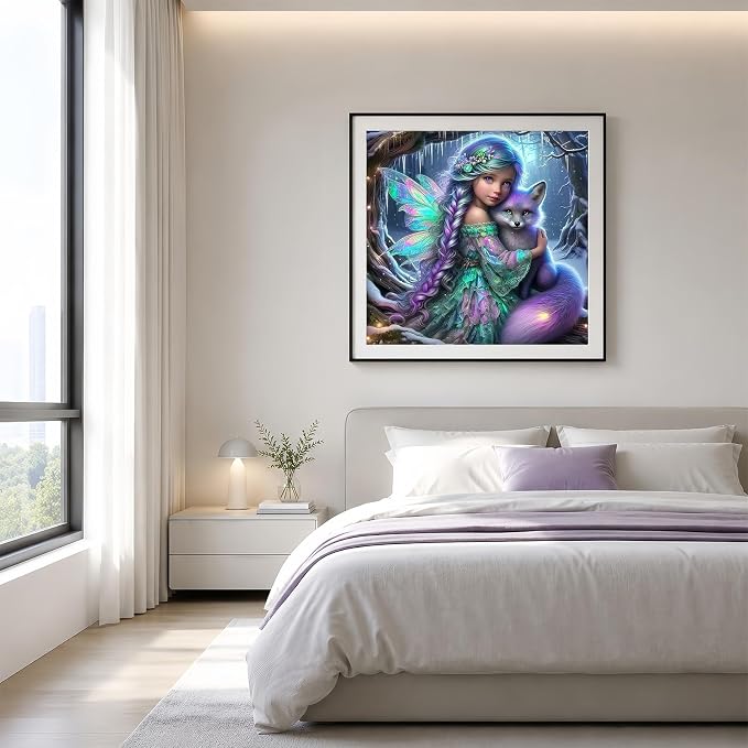 Fairy 5D DIY Diamond Painting Kits Fox Diamond Art Kits for Beginners | Full Drill Gem Paintings Art Kits for Home Wall Decor13.78 x13.78 Inch