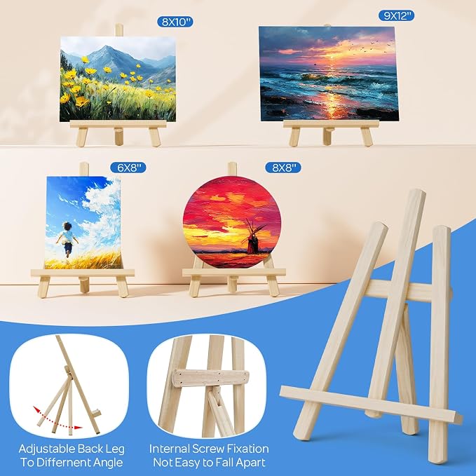 Nicpro 46PCS Acrylic Paint Canvas Set for Adults with 24 Paints (36ML) | Art Painting Supplies Kit, Table Wood Easel, 10 Canvas Panels, 12 Paint Brushes, Paper Pad, Cup, Palette, For Beginner Artist