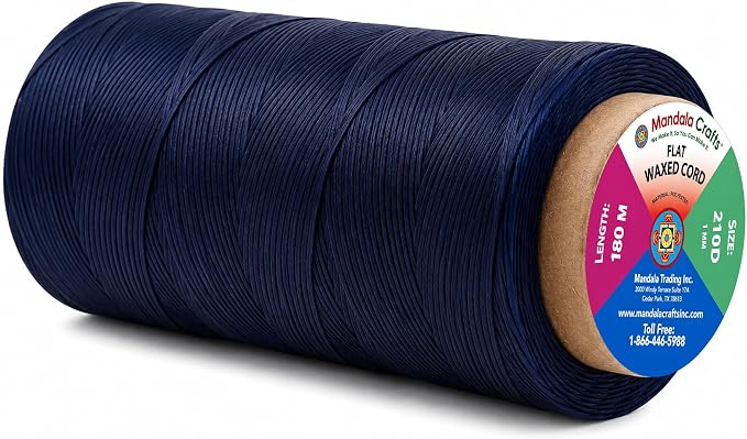 Mandala Crafts 210D 1mm Dark Navy Blue Flat Waxed Thread for Leather Sewing