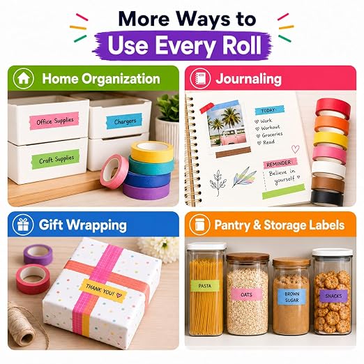 Colored Masking Tape 1 Inch, 12 Rolls, 12 Colors, 264 Total Yards