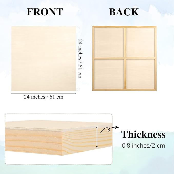 Aodaer 4 Pack Wood Panels 24 x 24 Inch Wooden Panels Canvas Unfinished Craft Wood Boards Panel for Art Crafts Acrylic and Oil Painting Pouring DIY Projects