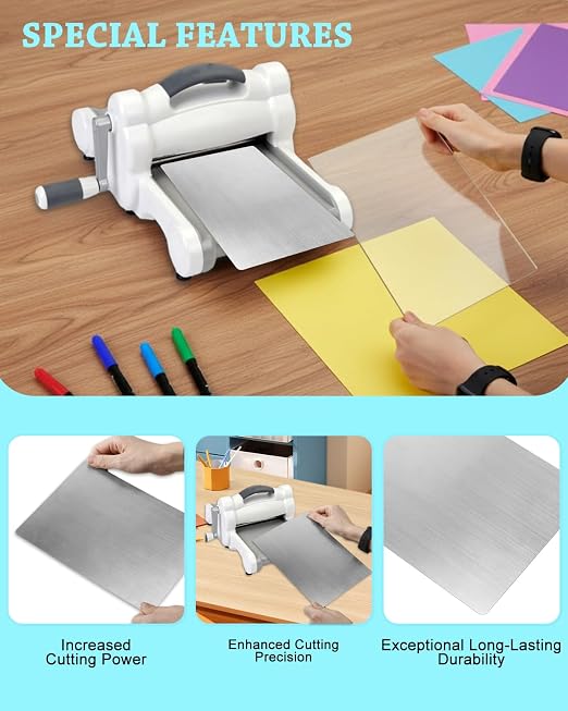 UCEC 3Pc Cutting Pad & Metal Shim Set, 2 Plates 8.75x6in & Shim for Die Cut | Clear Cutting Plates & Stainless Steel Metal Shim for Die Cutting, Scrapbooking & Embossing Crafts, 8.75x6in & 8.5x6in, 3 Pcs