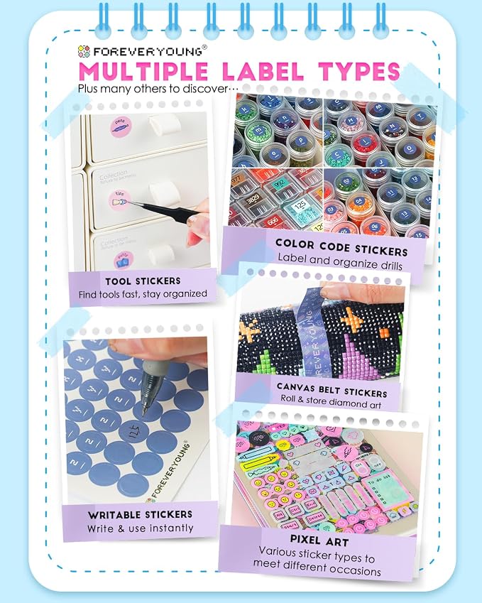 ForeverYoung Diamond Art Label Sticker Book, 72-Page, 8000+ Stickers