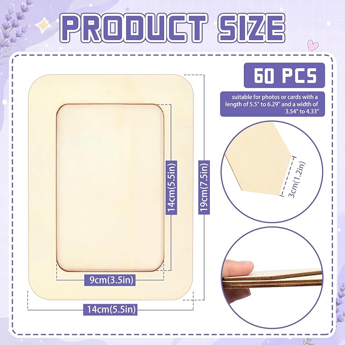 VOKOY 60 Pack Wooden Picture Frames for Crafts, DIY Wood Craft Picture Frames Bulk for 4" x 6" Photos,Unfinished Standing Photo Frames DIY Crafts Wood Decorate for Birthday Party Gifts