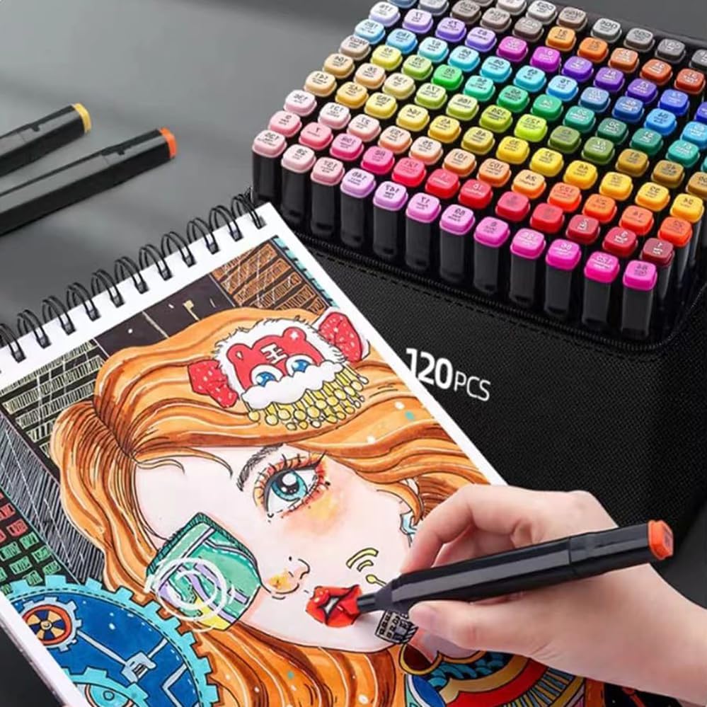 Alcohol Markers, 120 Colors Art Drawing Markers Set for Kids Adults Dual Tip Permanent Sketch Markers, with Organizing Case