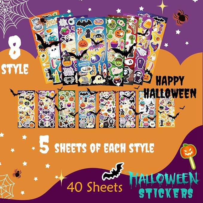 40 Sheets Cute Halloween Stickers, 800+ Stickers, Halloween Crafts & Games for Kids, Great for Decoration