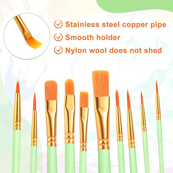 ESRICH 20PCS Paint Brushes, Paint Brush for Acrylic Painting | Artist Paintbrushes for Oil Watercolor, Body Face Rock Canvas, Small Paint Brushes for Kids, Green