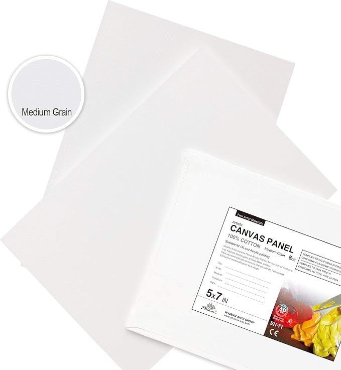 PHOENIX Small Painting Canvas Panels 5x7 Inch, 12 Value Pack - 8 Oz Triple Primed 100% Cotton Acid Free Canvas Boards for Painting, White Blank Flat Canvas Boards for Acrylic, Oil Paints