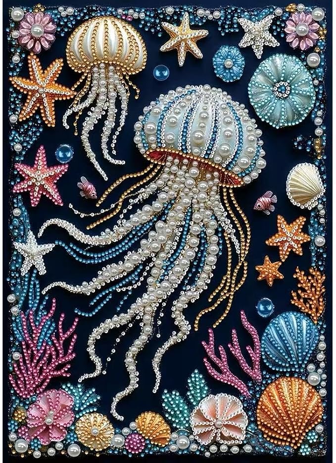 Jellyfish Pearl Diamond Art Kits for Adults,Full Drill Wall Art 12 x 16 in | 5D diamond painting,DIY Diamond Dots Gem Art Craft for Home Decor