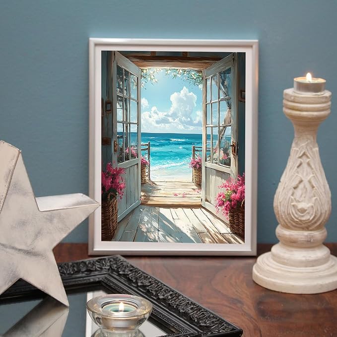 MBNTJHT DIY Scenery Paint by Numbers Kit for Adults on Canvas,Landscape Beach Digital Oil Painting Kit for Adults Beginner,Easy Scenery Acrylic Paint by Number Kits for Holiday Gifts 16X20 Inch.