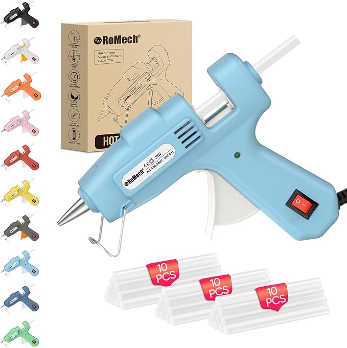ROMECH 20W Mini Hot Glue Gun Kit, 30 Glue Sticks Set for DIY Crafts, Repair