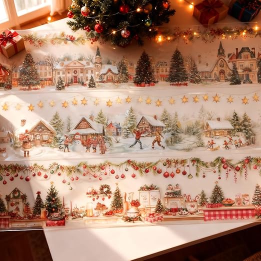 3 Rolls Christmas Washi Tape Set, 65mm x 2m PET Scrapbook Tape Christmas Stickers for Scrapbooking Supplies Winter Xmas Landscape Washi Tape Scrapbook Stickers for Journaling Washitape Masking Tapes