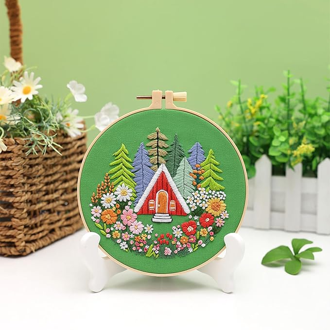 Louise Maelys Garden House Embroidery Kit for Beginners Forest DIY | Bring Nature Home with Cross Stitch Kits. Complete Needlepoint Kit for Adults to Enjoy Relaxing Crafts, Gifts and Decor