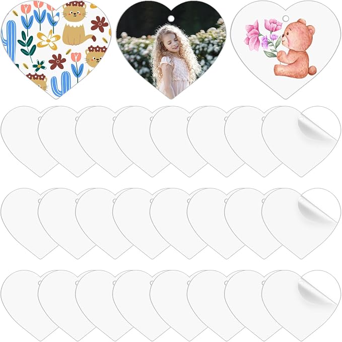 Ximalun 24Pcs Heart Acrylic Keychain Blanks Clear Acrylic Ornament Blanks with Hole Heart Love Clear Disc Ornaments Blanks Bulk for DIY Key Chain Craft Projects Christmas Birthday Holiday Decorations