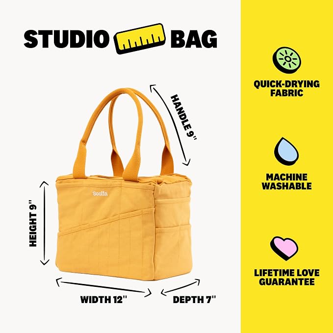 Soolla Studio Bag: Art Supply Storage Organizer & Pottery Tool Bag, Washable Tote, Yarn Bag, Crochet, 30 Pockets, 15+ Colors