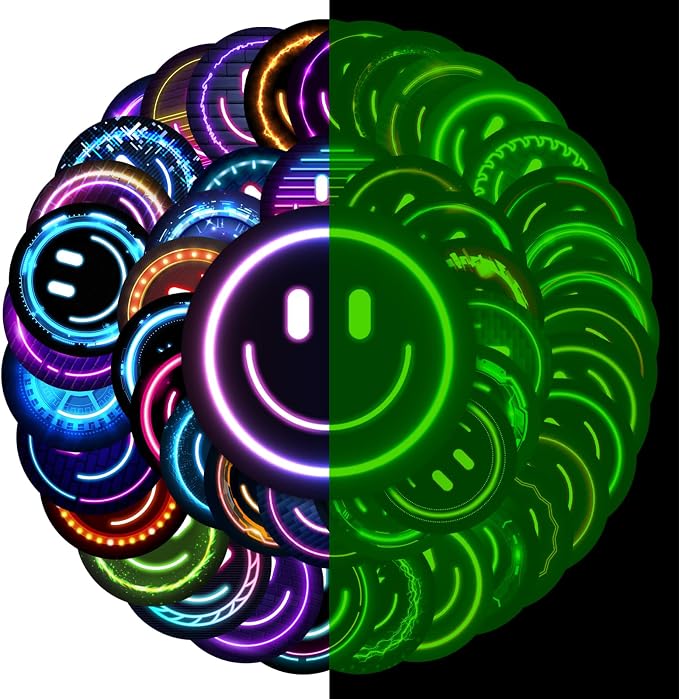 50PCS Neon Glow in The Dark Stickers, Smile Neon Stickers