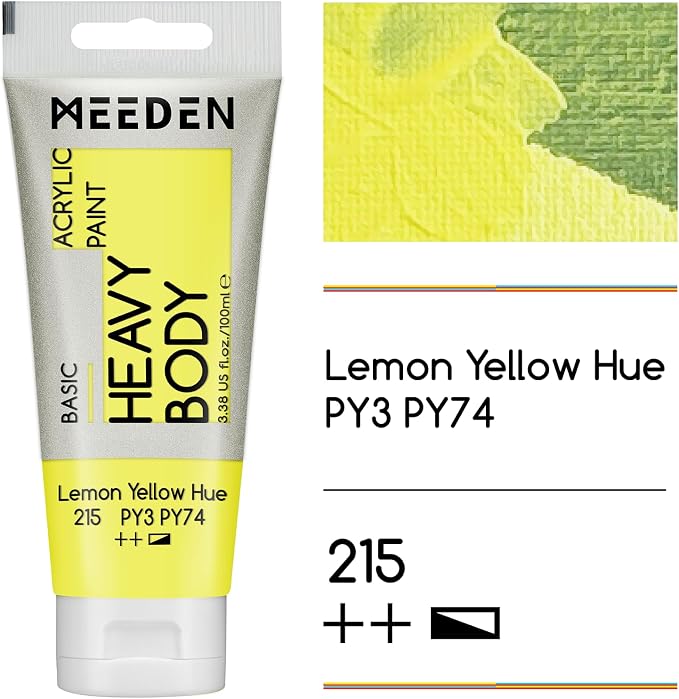 MEEDEN Acrylic Paint Lemon Yellow Hue: 100ml/3.38oz x 2 with Titanium White | Heavy Body Artist Acrylic Paint Set for Canvas, Wood & Craft, Non-toxic Creamy Art Paint with Titanium White for Mixing