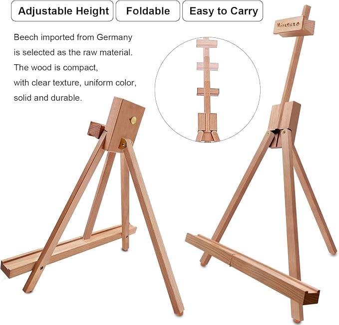 Miratuso Painting Easel, A-Frame Wooden Tabletop Easel Display Stand | Adjustable, Holding Canvas Up to 22" High, Foldable, Portable Multiple Use Photo and Sign Holder, Gift for Artist Beginner