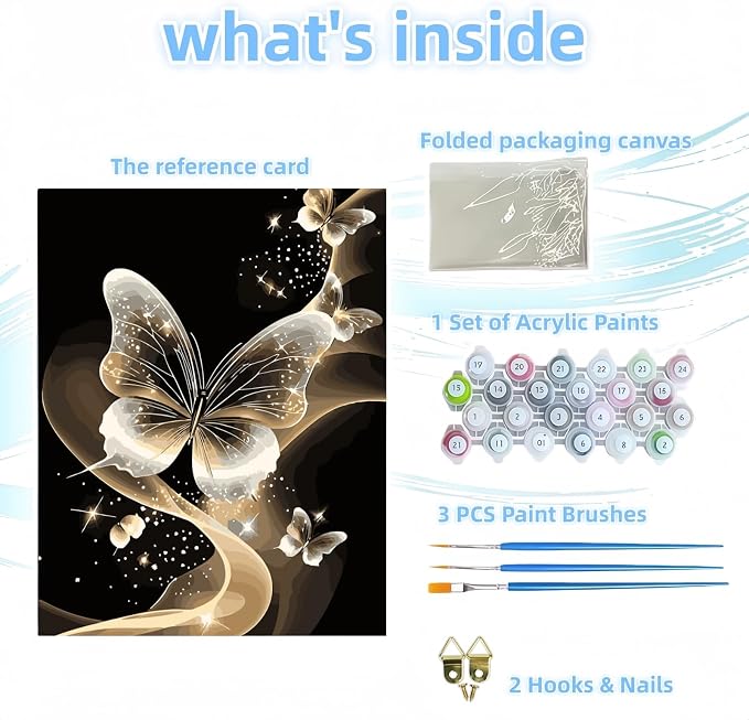DOTSTART Paint by Numbers Kit for Adults, Starlight Butterfly Paint by Number for Adults,Acrylic Adults' Paint-by-Number Kits, DIY Easy Paint by Number Adult Canvas for Home Wall Art Decor,16X20 inch