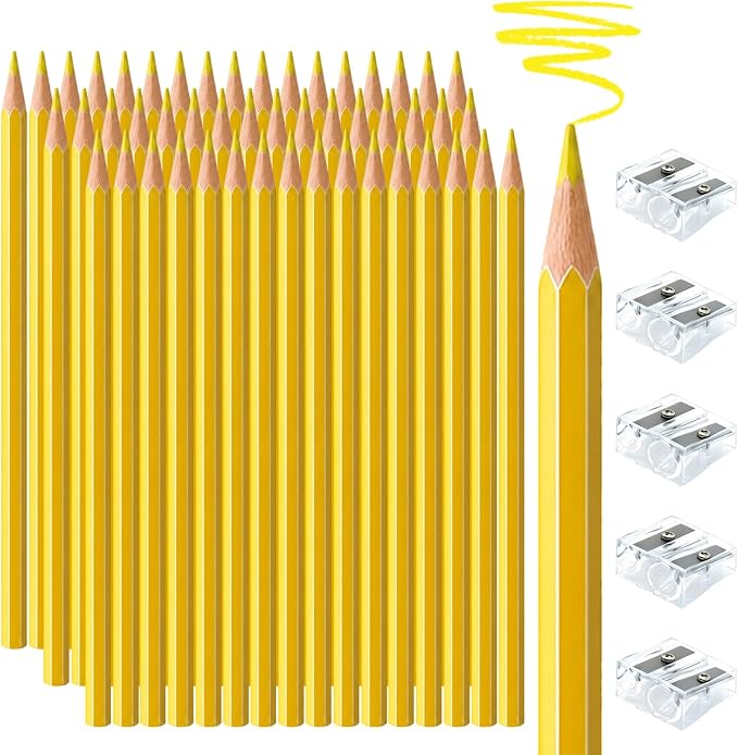 50 PCS Yellow Colored Pencils, Pre-sharpened Professional Wooden Art Pencils Set for Artists Painting | Premium Drawing Sketching Supplies