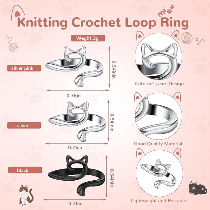 DTOFOOT 6Pcs Knitting Crochet Tension Rings for Fingers with Box | Metal Open Crochet Ring, Adjusts for Finger Tension, Speeds Up Braided Knitting Work, Ideal Gifts for Mom Grandma Crocheters