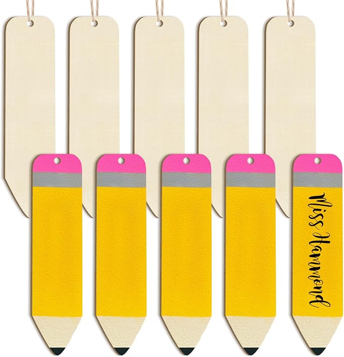 Wooden Ornaments to Paint 7 Inch, Wooden Pencil Cutouts Back to School DIY Blank Unfinished Labels Tags Crafts Teacher Appreciation Week Gifts Ornament for Student Hanging Decorations(10PCS)