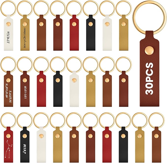 Wavyknot 30 Pcs Leather Keychain Blanks, 3.7 x 0.7 Inches, Retro