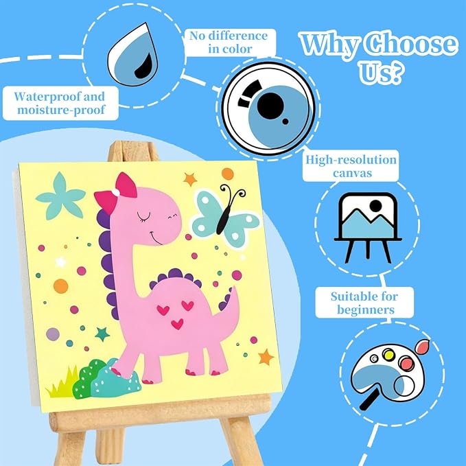 Arttoplus 4 Pack Paint by Numbers Kit for Kids with Frame Animals 8x8inch | Cute Animals Kids Paint by Numbers Ages 4-8-12 with Wooden Easel, Easy DIY Oil Painting by Number for Gift Home Wall Decor