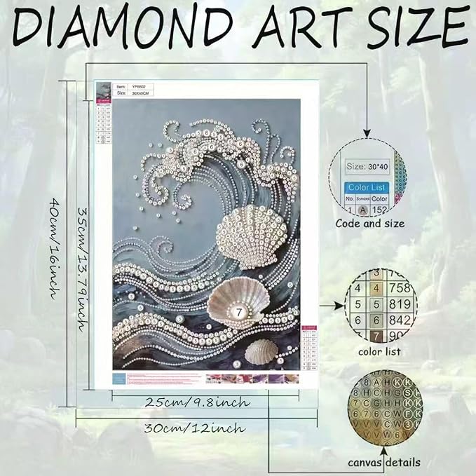 Sea wave Pearl Diamond Art Kits for Adults,Full Drill Gem Art 11.8X11.8In | 5D Diamond Painting Kit ,DIY Diamond Dots Art Craft, Beginners Home Wall Decor