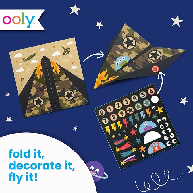Ooly DIY Origami Paper Airplane Book, 24 Planes & Stickers | Includes 12 Completed, 6 Blank, and 6 Coloring Planes, Fun Screen-Free Activity Gift for Boys and Girls Ages 6+