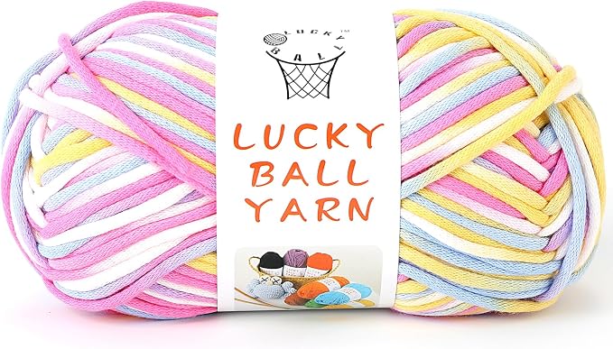LUCKY BALL Yarn for Crocheting, 100g / 109 yd 70% Cotton 30% Nylon #5 Bulky Tube Yarn, Soft Crochet & Knitting Yarn for Bags, Hats, Socks, Sweaters, Blankets(Macaron)