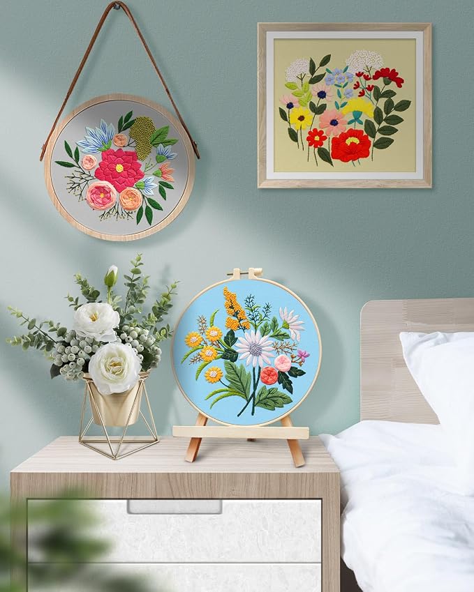 TINDTOP 5 Sets Embroidery Kit for Adults, Floral Embroidery Practice Kit for Beginners Include Embroidery Cloth Hoops Threads for Craft Lover Hand Stitch | for Beginners Include Embroidery Cloth Hoops Threads for Craft Lover Hand Stitch