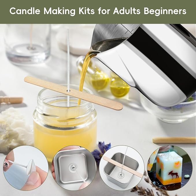 CasaCulina Candle Making Kit with Hot Plate, for Beginners | Candle Making Supplies, Set Includes Wax Melting Pot, Stirring Spoon, Anti-Scalding Pad, Candle Wicks, Wooden Wick Holders