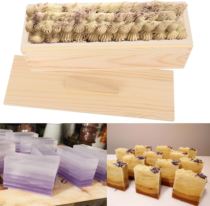 Artisan Soap Loaf Wood Box for Soap Making White 4 Packs 42oz Premium Silicone Loaf Soap moldss with Wooden Box and Lid - Ideal for Large Size Homemade Soaps, Flexible and Heat Resistant