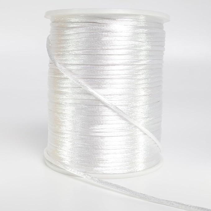 LUSTEMBER 2 mm x 330 Feet Satin Nylon Cord, Silky Smooth Nylon String for Jewelry Making Bracelet Necklaces Beading Thread Rattail Macrame Kumihimo Chinese Knot Craft