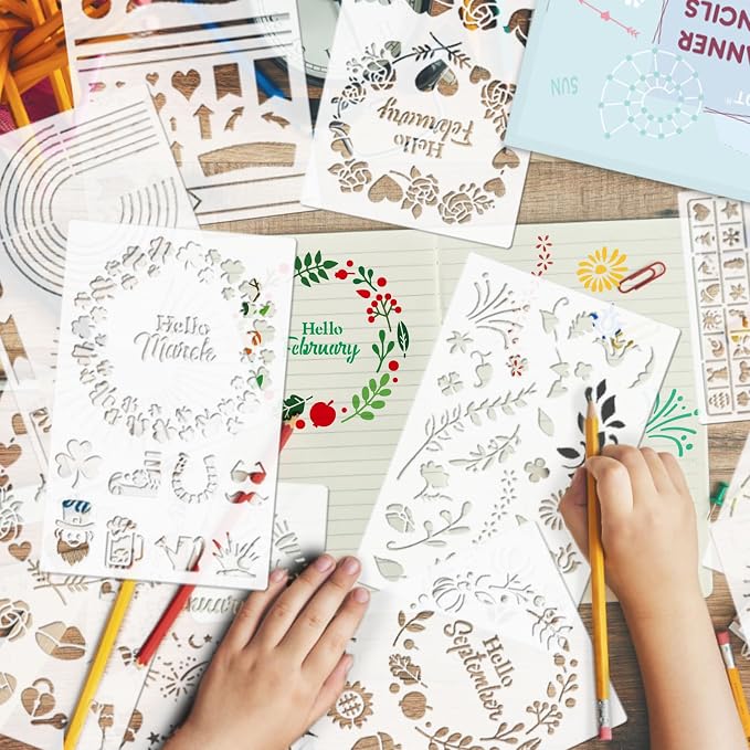 GYGOT 36 PCS Planner Stencils,Plastic Bullet Journals Stencils Supplies