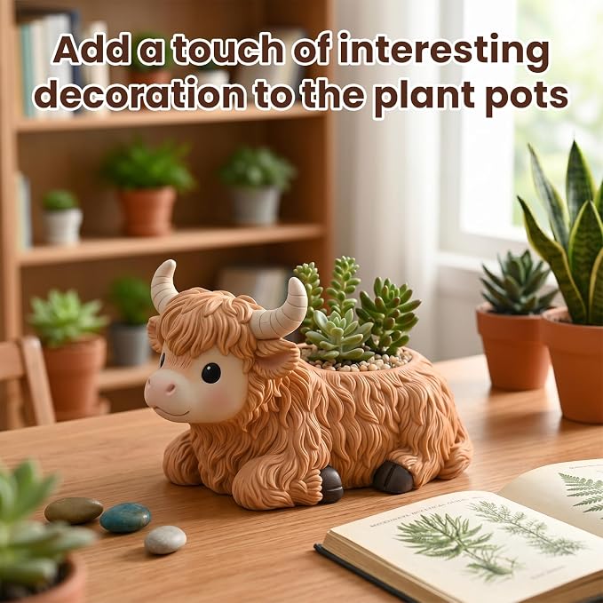 1Pcs Highland Cow Flower Pot Silicone Mold 3D Cow Shape Resin Epoxy Casting Mold for DIY Home Decor Candle Holder Pen Holder Storage Box Plaster Craft Making