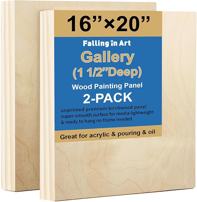 Falling in Art 2 Pack 16x20'' Unfinished Gallery Birch Wood Canvas Panels